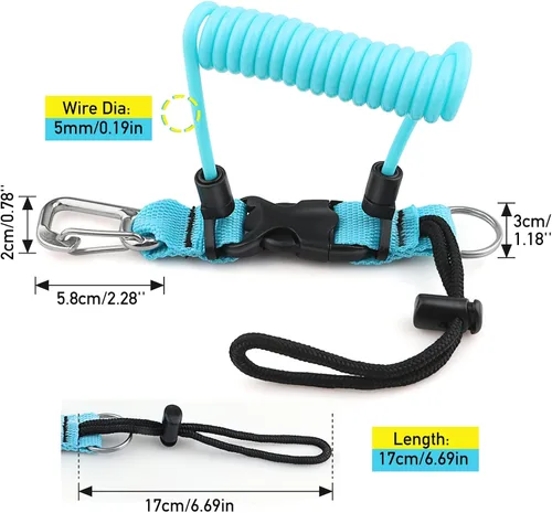 Miniatura 7 de Buceo bobina Landyard, cordón de acero inoxidable para cámara en espiral con hebilla de metal de liberación rápida Azul claro