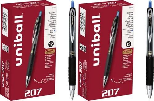 Miniatura 25 de Bolígrafos de gel retráctiles Uni-Ball 207, micro punta (0.5 mm), negro, paquete de 12
