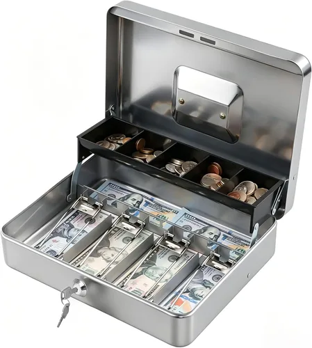 Miniatura 20 de KYODOLED Caja de dinero grande con cerradura de combinación, caja de dinero con bandeja para efectivo, caja fuerte con cerradura con llave, Negro-2