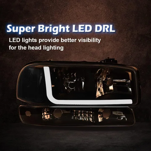 Miniatura 4 de CHEDA Conjunto de faros delanteros LED DRL compatible con GMC Sierra/Yukon 1999 2000 2001 2002 2003 2004 2005 2006 2007 con lámparas de señal