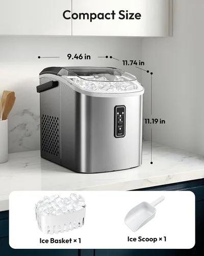 Miniatura 8 de EUHOMY Máquina de Hielo de Encimera, 9 Cubos Listos en 6 Minutos, 26 libras/24H, Autolimpiante, Máquina de Hielo Portátil con Asa de Transporte