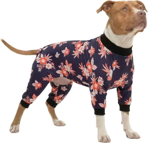 Miniatura 9 de LovinPet Pijama de perro gordo para perros medianos, camisa para aliviar la ansiedad de las mascotas, camisa de protección solar, tela elástica Negro