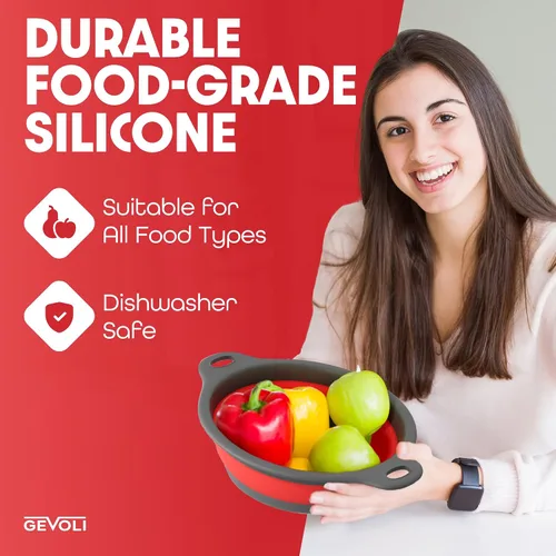 Miniatura 7 de Gevoli - Colador con base autodrenante (5QT) para sobre el fregadero, juego de colador plegable de cocina con base de drenaje lateral para pasta