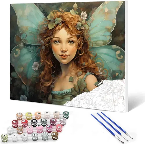 Miniatura 46 de Angel Girl - Pintura por números para adultos, corona de rosas rosadas, pintura al óleo digital, pintura acrílica, kit de pintura linda para niñas
