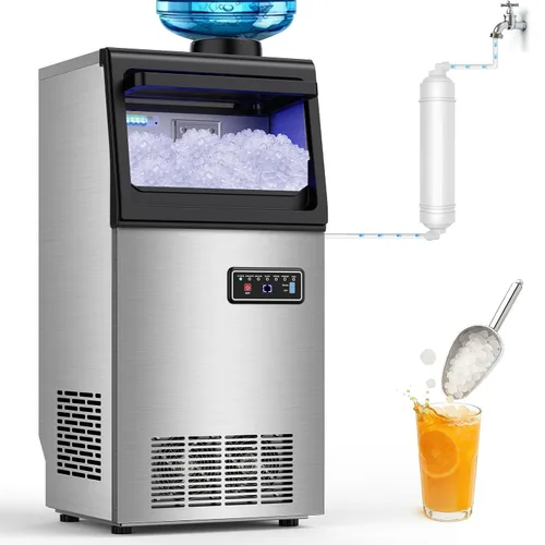 Miniatura 14 de SOZT® Máquina comercial gourmet para hacer hielo, 100 libras/24 horas, máquina de hielo debajo del mostrador con almacenamiento de 25 libras, diseño