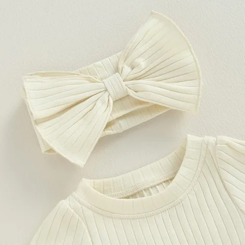 Miniatura 68 de Traje de verano para niña pequeña, de manga corta, acanalado, overol liso, pantalones cortos, ropa para recién nacidos
