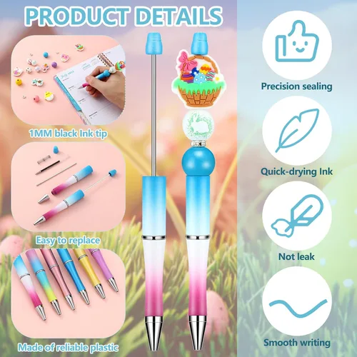 Miniatura 3 de Ctosree 36 juegos de cuentas de Pascua para bolígrafos, huevos, conejo, pollo, Pascua, focal, bolígrafo,a granel, kit de fabricación de bricolaje