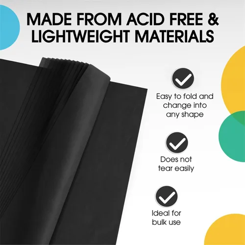 Miniatura 3 de Party Solids Papel de Seda Negro para Bolsas de Regalo - Papel de Seda a Granel Negro de 20" X 30", 480 Hojas - Papel Prensa de 10 lb para Embalaje