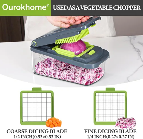 Miniatura 2 de Ourokhome Cortador Picador de Cebolla con Recipiente, Cortador Manual de Alimentos con Espiral de Verduras de Mano, Rebanadora Mandolina de Verduras