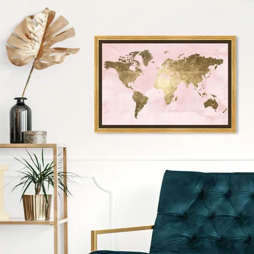 Miniatura 4 de The Oliver Gal Artist Co. Moderno 10 x 15 pulgadas, Blush Mapamundi, lienzo decorativo para pared, sala de estar, rosa
