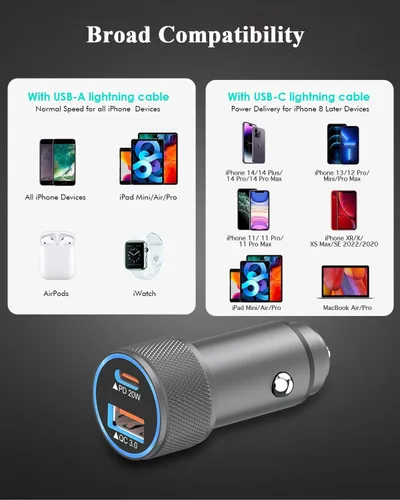 Miniatura 7 de Cargador de iPhone para automóvil,【2 paquetes】38W Puerto dual USB C+QC3.0 [Certificado MFi de Apple] Carga rápida Encendedor de cigarrillos Cargador