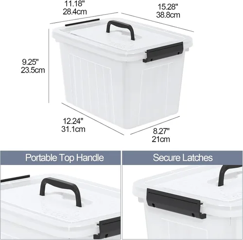 Miniatura 2 de Obstnny Caja de almacenamiento de plástico de 20 L con asa, paquete de 4 contenedores de almacenamiento transparentes con pestillo