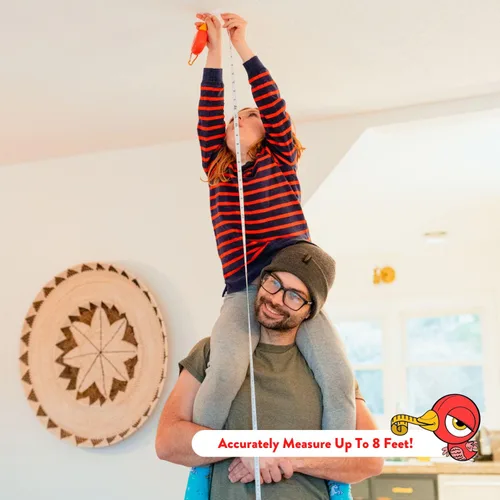 Miniatura 6 de Handy Famm Cinta métrica de pájaro rojo de 8 pies para niños, herramienta educativa STEM con nivel, transportador, diseño retráctil, juguete