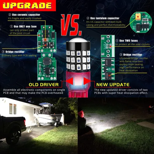 Miniatura 7 de Alla Lighting Recién actualizado T20 7440 7443 LED Focos de respaldo, reversa, señal, luz de freno o DRL, 6000K blanco Xenón, súper brillantes