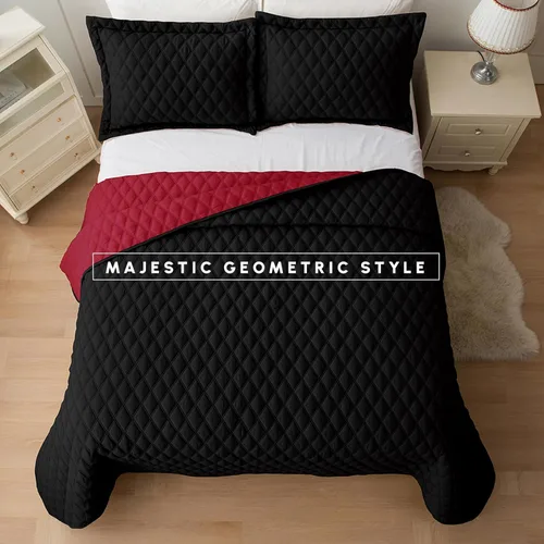 Miniatura 5 de Elegant Comfort Juego de colcha reversible acolchada de 3 piezas con fundas de almohada, exquisitas costuras de diamante para todas las estaciones