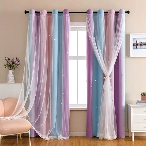 Miniatura 44 de XiDi Cortinas opacas con estrellas para habitaciones de niños, cortinas verdes para ventana de dormitorio de niños, azul y gris, 52 pulgadas de Azul