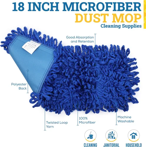 Miniatura 2 de Kleen Handler Trapeador de polvo de microfibra de 18 pulgadas Reemplazo de cabezal de trapeador comercial lavable pequeño, paquete de 3 Azul - 18