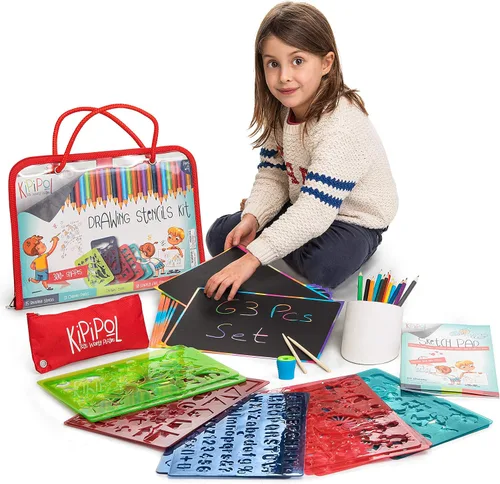 Miniatura 8 de Kipipol 63 plantillas de dibujo para niños de 4 a 8 a 8 a 12 años en adelante, artes y manualidades para niñas y niños, kit de dibujo para niños