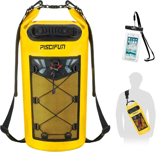 Miniatura 38 de Piscifun Bolsa seca, mochila flotante impermeable 10L/20L/30L/40L con funda impermeable para teléfono para navegación, kayak, pesca Negro