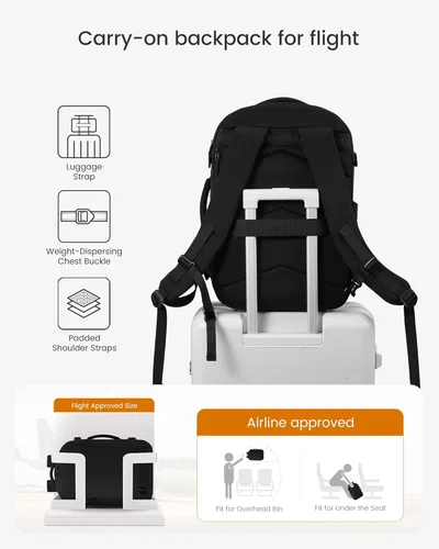 Miniatura 4 de LOVEVOOK Mochila de viaje para computadora portátil para mujer, aprobada por aerolíneas, bolsa de artículos personales, 3 unidades, Negro, Mochilas