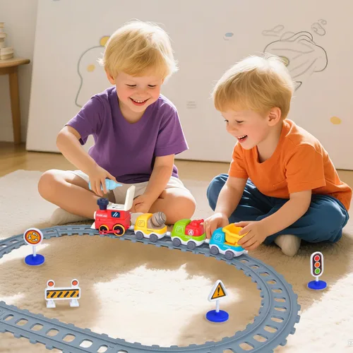 Miniatura 8 de Juego de tren eléctrico para niños pequeños, juguetes de tren con luces, sonido musical realista, espray de vapor, señal de tráfico, conexión