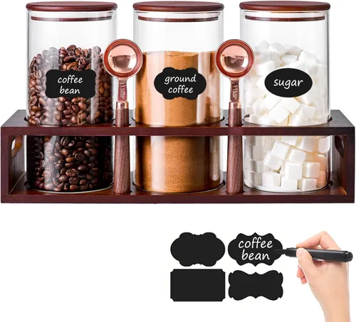 Miniatura 13 de ZOMUIA Contenedores de Café de Vidrio Herméticos Frascos de Almacenamiento de Granos de Café con Estante, 2 Piezas 44oz Organizador de Estación