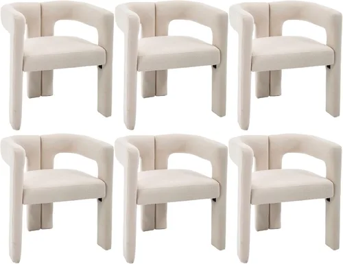 Miniatura 16 de CIMOTA Juego de 2 sillas de comedor modernas de barril, sillas acentuadas tapizadas en tela de lino con brazos/patas de madera/espalda abierta