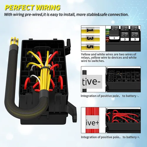 Miniatura 4 de Gebildet Caja de fusibles y relés de 12 V con 5 pines JD1914 40A relé y 1 relé de 4 pines 6 fusibles ATC/ATO, caja de relé de fusibles impermeable