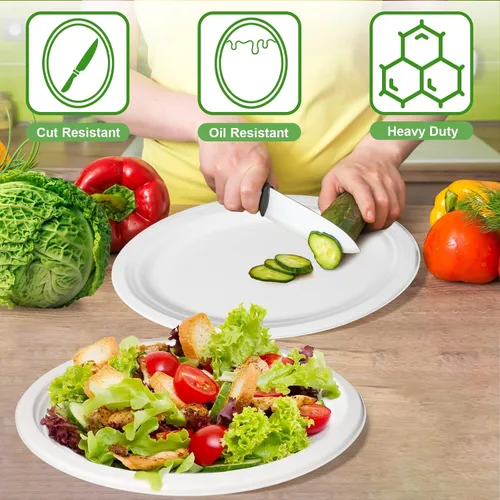 Miniatura 2 de Platos desechables ovalados ecológicos – Platos de papel grandes y resistentes de 12 pulgadas, paquete a granel para barbacoa, fiesta, picnic
