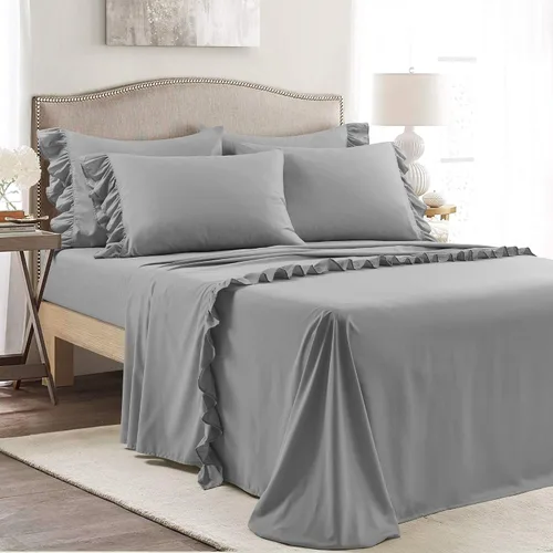 Miniatura 14 de Lush Decor Reyna - Juego de sábanas con volantes de 4 piezas, tamaño individual, color gris oscuro, sábanas individuales, sábanas para cama