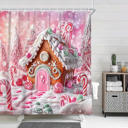 Miniatura 4 de Divertida cortina de ducha de Navidad, linda cortina de ducha de Papá Noel desnudo corriendo loco para baño, moderna cortina de baño de tela