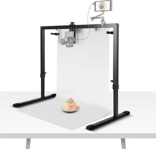 Miniatura 2 de NEEWER Soporte de cámara sobre mesa para tomas desde arriba, soporte de mesa resistente de acero para montaje de cámara, plataforma multidispositivo