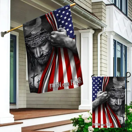 Miniatura 8 de FLAGWIX Bandera de Estados Unidos Christian Patriot – Bandera de Faith Over Fear God Jesus – Bandera de jardín de 12 x 18 pulgadas, decoración del 4