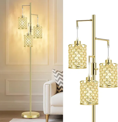 Miniatura 13 de GyroVu Lámpara de Pie Dorada, Elegante Lámpara de Pie de Cristal Moderna Lámpara de Pie con Interruptor de Pie de Encendido/Apagado, Iluminación