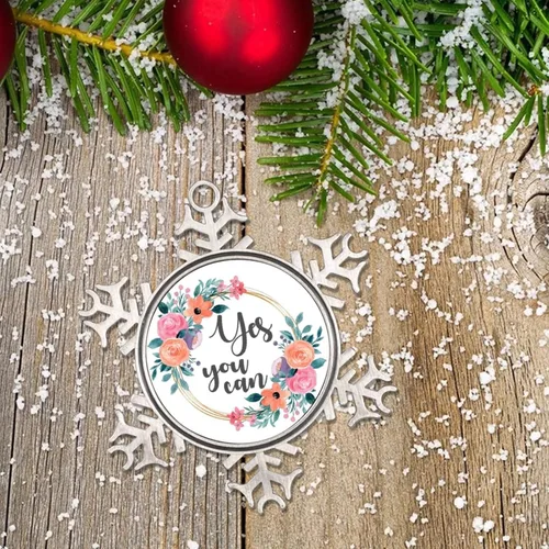 Miniatura 6 de Adorno con texto en inglés «Love Saying», corona floral con texto en inglés «Yes You Can», adorno de Navidad de copo de nieve para decoración