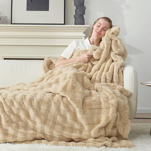 Cozy Bliss Manta mullida de piel sintética para sofá, cama, sala de estar, 50 x 60 pulgadas