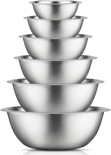 JoyJolt Juego de Cuencos de Mezcla de Acero Inoxidable - 6 Piezas de Cuencos Anidables, de 5 qt a 0.5 qt, Ideal para Cocina, Cocinar, Hornear y