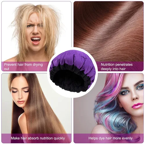 Miniatura 3 de Gorro térmico para microondas de acondicionamiento profundo para peinar y tratar el cabello al vapor, terapia de cuidado del cabello (morado)