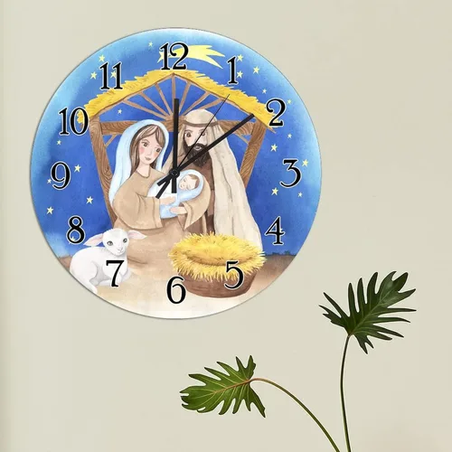 Miniatura 4 de Reloj de pared de madera de regalo cristiano de Feliz Navidad, Jesús es la razón, escena de la natividad, relojes de pared colgantes de granja