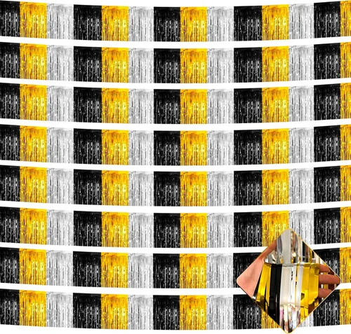 Paquete de 10 unidades de guirnalda de flecos de papel de aluminio de 10 pies con lentejuelas metálicas, bandera para colgar en la pared, telón de