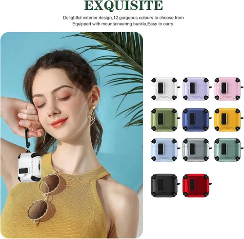 Miniatura 8 de Meliya Funda para AirPods 4, viene con soporte para teléfono y función MagSafe, funda rígida de protección completa automática emergente con bloqueo
