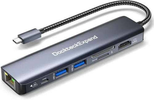 Adaptador multipuerto USB C, DockteckExpand 7 en 1 tipo C Hub con HDMI 4K 60Hz, Ethernet de 1 Gbps, 100 W PD, 2 puertos USB 3.0, ranuras para 7 EN 1