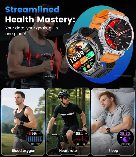Miniatura 5 de LIGE Relojes inteligentes para hombres con batería de 730 mAh, reloj inteligente HD de 1.85 pulgadas con linterna/marca/respuesta de llamada/120 +