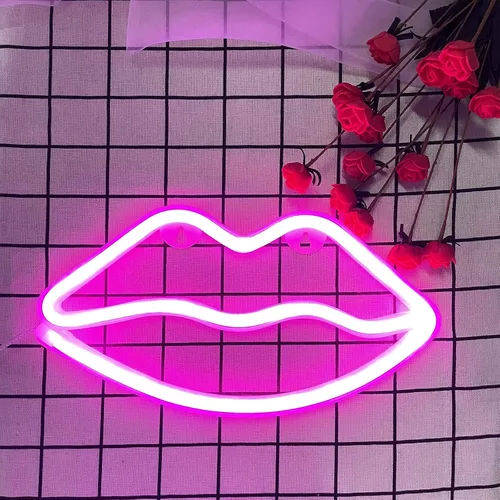 Miniatura 2 de ENUOLI Letreros de neón con forma de labios, luz nocturna rosa, luz de pared LED, luces de neón decorativas románticas para dormitorio, bar