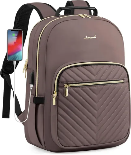 Miniatura 21 de LOVEVOOK Mochila para laptop para mujer, elegante mochila acolchada para viajes de negocios, trabajo, bolsa para computadora, con puerto USB