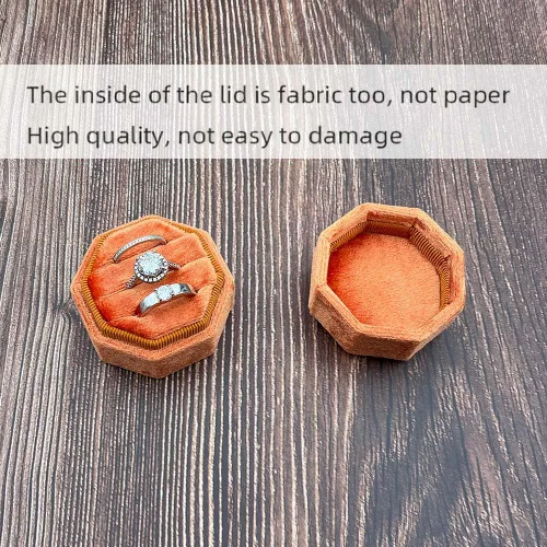 Miniatura 5 de Caja de terciopelo para anillos con 3 ranuras, octágono de alta calidad, hecha a mano, con tres anillos, almacenamiento para ceremonia de boda