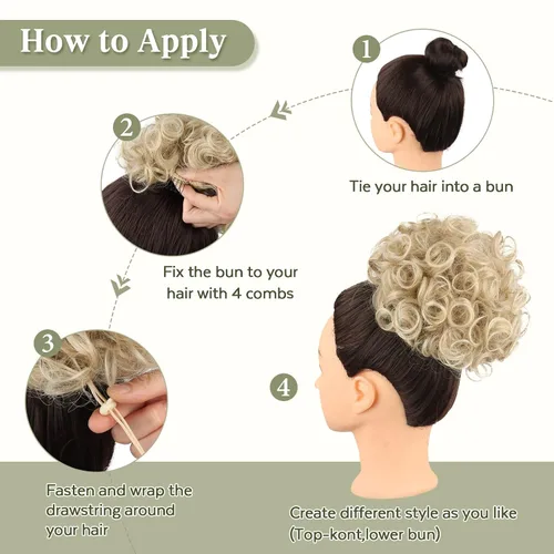 Miniatura 8 de Oseti Extensiones de moño de cabello natural para mujer, moño desordenado, con cordón elástico, rizado y desordenado, extensión de moño falso con #2