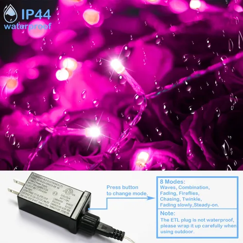 Miniatura 2 de Decoraciones de Navidad y San Valentín, luces de cuerda led rosas, 66 pies 200 LED, luces de hadas impermeables IP44 para interior y exterior, 8