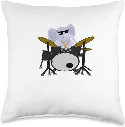 Elephant and Drums Divertidos elefantes con lentes de sol para tocar tambor, almohada de 16 x 16 pulgadas, multicolor