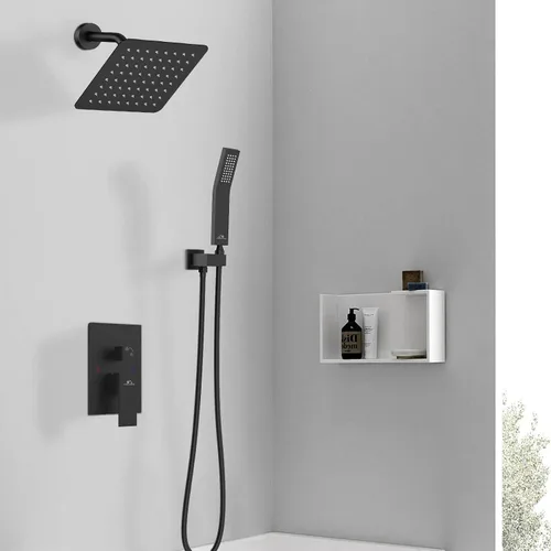 Miniatura 3 de Juego de grifos de ducha con sistema de ducha, color negro mate, cabezal de ducha de lluvia montado en la pared de 8 pulgadas con válvula de ducha